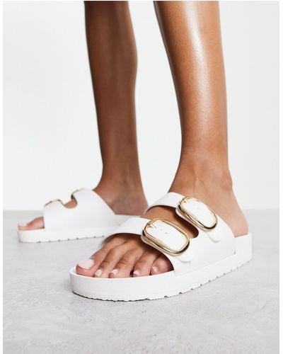 London Rebel Double Buckle Footbed Sandals - White