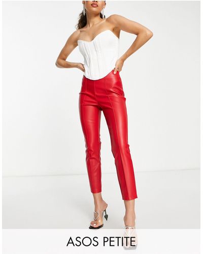 ASOS Asos Design Petite Cigarette Faux Leather Trousers - Red