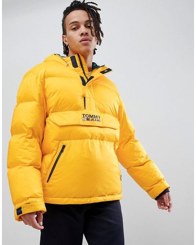 Tommy Hilfiger Hooded Down Overhead Puffer Jacket In Yellow