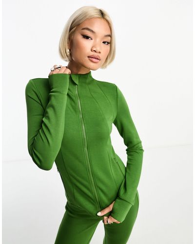 Something New X Gorpecore Squad Scuba Zip Front Top Co-ord - Green