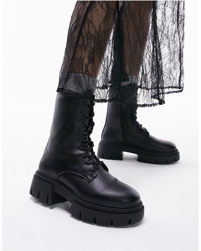 TOPSHOP Wide Fit Lydia Chunky Lace Up Boots - Black