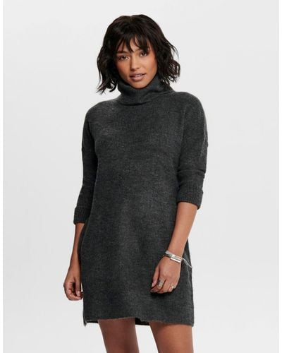 ONLY Roll Neck Knitted Mini Sweater Dress - Grey