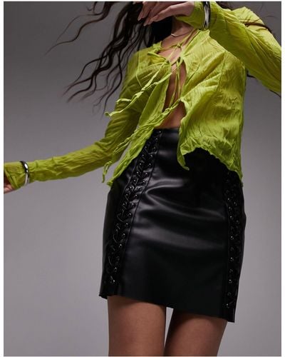 TOPSHOP Premium Leather Look Double Lattice Lace Up Mini Skirt - Green