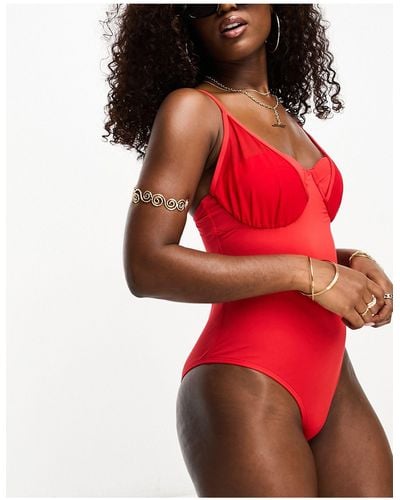 ASOS Underwi Mesh Cupped Swimsuit - Red