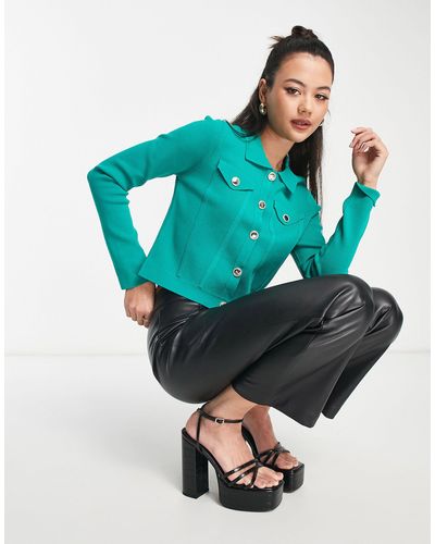 Morgan Cropped Fitted Jacket With Collar And Button Detail - Blue