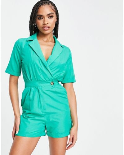 Trendyol Button Font Playsuit - Green