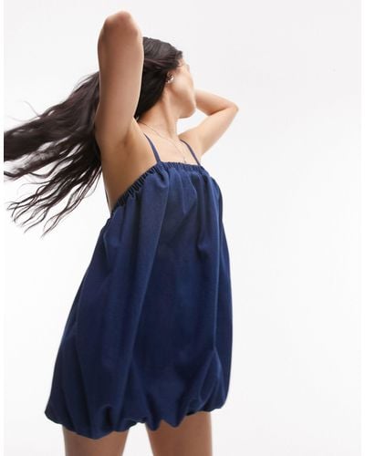 TOPSHOP Premium - robe courte à ourlet boule - jean - Bleu