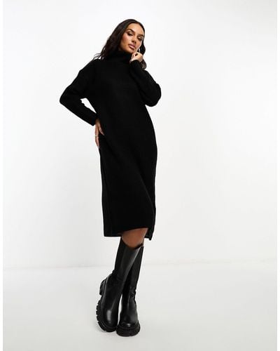 Brave Soul Emma Roll Neck Knitted Maxi Dress - Black