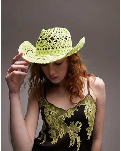 TOPSHOP Cappello da cowboy intrecciato color lime - Verde