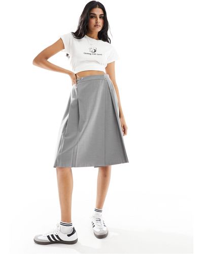 ASOS Tailored Pleated Midi Skirt - Gray
