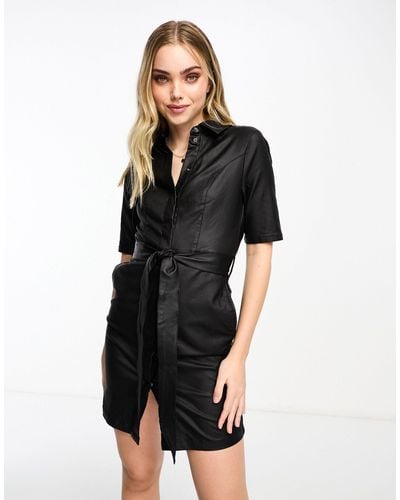 Vero Moda Leather Look Belted Mini Dress - Black