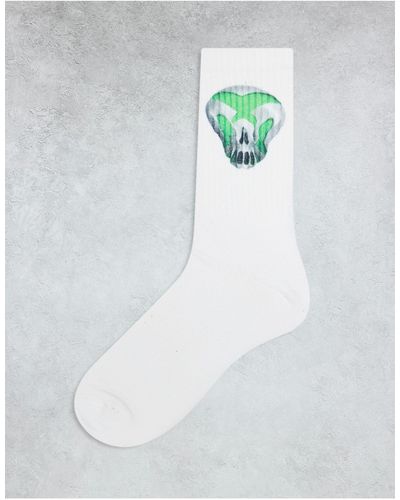 Weekday Sports Socks With Cyber Skull Graphic - White