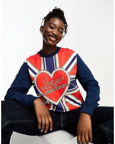 Love Moschino Sweat à imprimé union jack et logo - bleu - Rouge