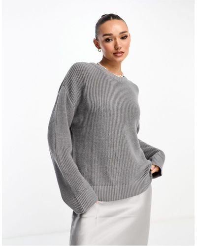 NA-KD Round Neck Knitted Sweater - Gray
