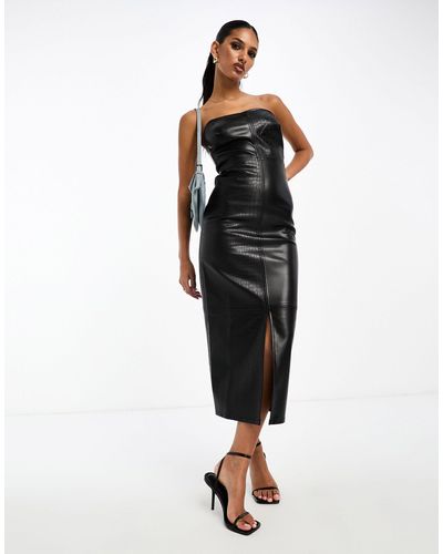 ASOS Mixed Leather Look Bandeau Midi Dress - Black