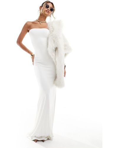 Naked Wardrobe Double Layered Sculpted Bandeau Maxi Dress - White