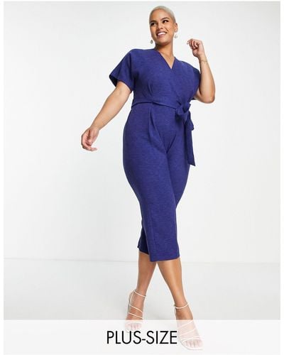 Closet London Plus Jumpsuit Met Gestrikte Taille En Kimonomouwen - Blauw