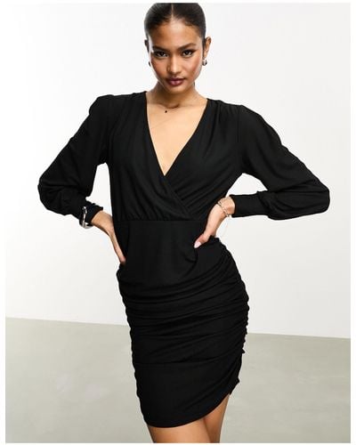 Vila Stretch Wrap Bodycon Mini Dress - Black