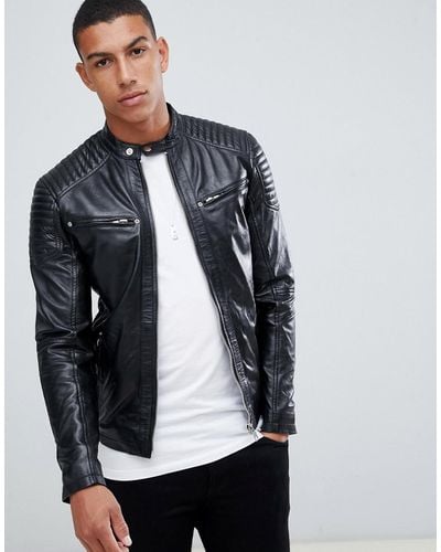 Solid Leather Biker Jacket - Black