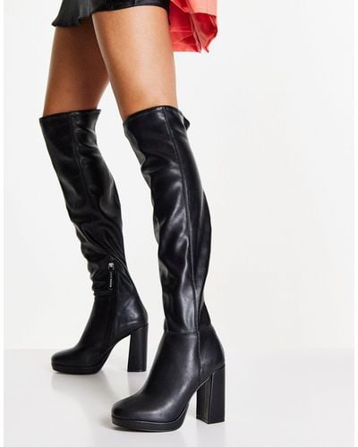 Steve Madden Magnifico Faux Leather Heeled Over The Knee Boots - Black