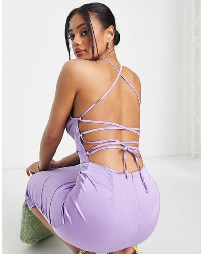 Naanaa Back Detail Cowl Neck Satin Midi Dress - Purple