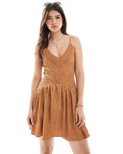 ASOS Full Skirt Mini Crinkle Sundress - Brown