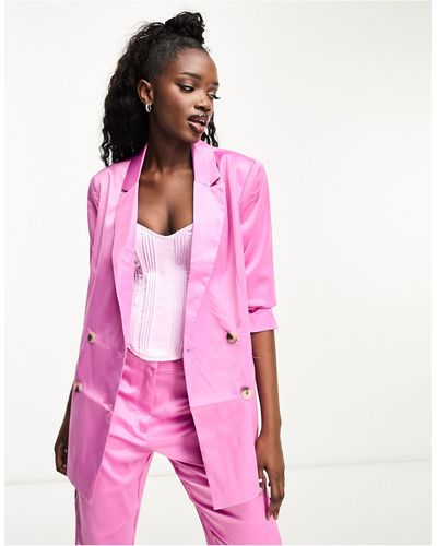Pieces – oversize-blazer aus satin - Pink