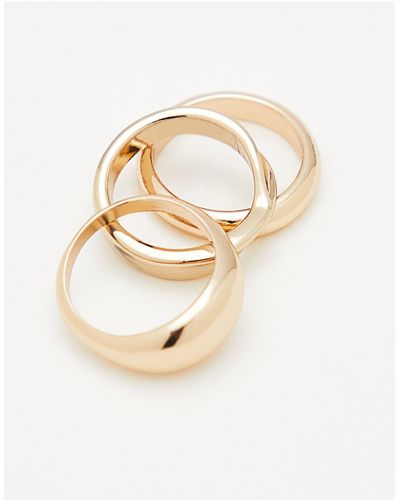 TOPSHOP Confezione da 3 anelli asimmetrici color oro - Bianco