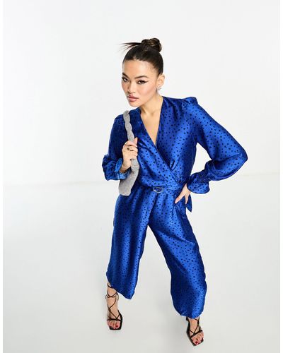 AX Paris Belted Culotte Jumpsuit - Blue