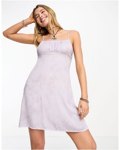 Collusion Tie Dye Satin Mini Summer Dress With Lace Trim - White