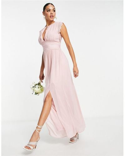 TFNC London Bruidsmeisjes - Maxi-jurk Van Chiffon Met Kanten Detail - Roze