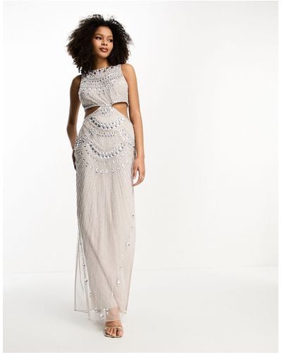 ASOS Embellished Jeweled Mesh Cut Out Maxi Dress - White