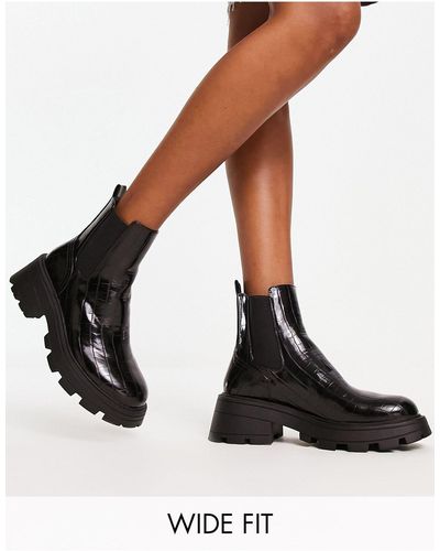 TOPSHOP Wide Fit Bella Chunky Chelsea Boots - Black