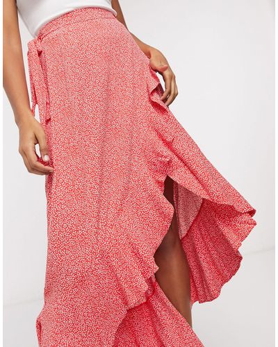 & Other Stories Ruffle Wrap Maxi Skirt - Red