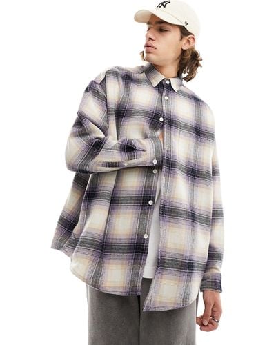 ASOS Extreme Oversized Brushed Flannel Check Shirt - Natural