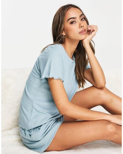 Chelsea Peers Geribbelde Pyjamaset Met T-shirt En Short - Blauw