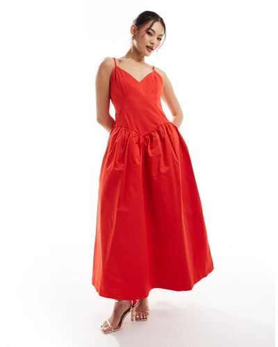 NA-KD Strappy Volume Midi Dress - Red