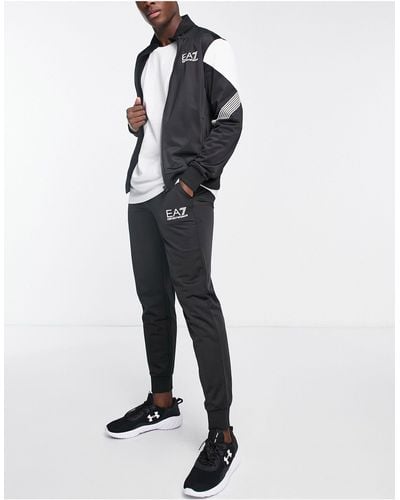 EA7 Armani - - tuta sportiva nera con giacca con collo a imbuto e zip e joggers - Bianco