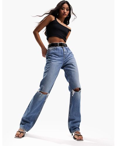 ASOS Jeans dritti anni '90 medio con strappi sulle ginocchia - Blu