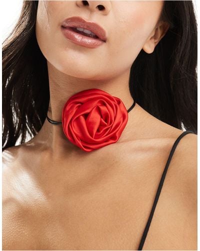 ASOS Choker Necklace With Satin Corsage And Black Cord Detail