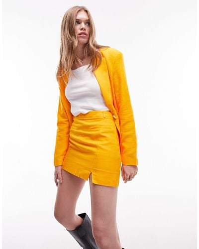 TOPSHOP Linen Blend Pelmet Skirt - Orange