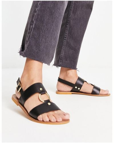 ASOS Fancy Leather Ring And Stud Detail Flat Sandal - Grey