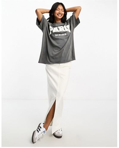 ASOS T-shirt oversize à imprimé paris en relief - anthracite délavé - Gris