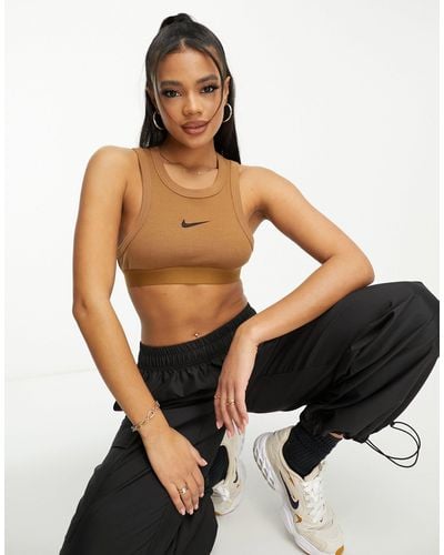 Nike Trend - crop top senza maniche marrone birra a coste - Nero