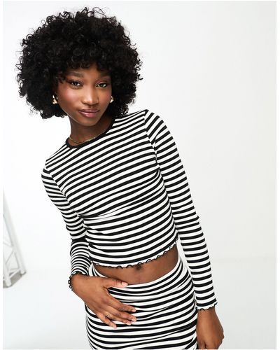 Miss Selfridge Rib Crew Neck Long Sleeve Stripe Top - Black