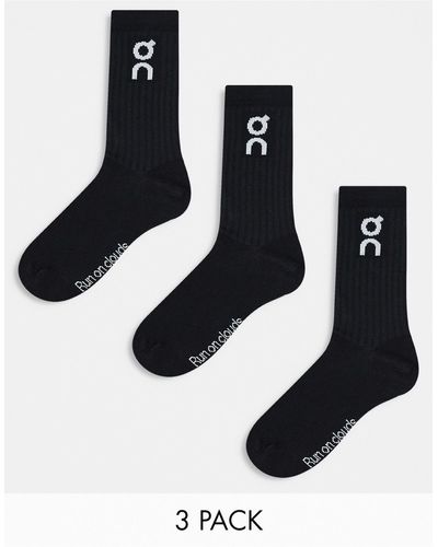 On Shoes On 3 Pack Logo Socks - Black