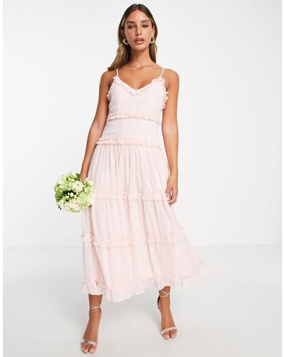 Vila Bridesmaid Midi Cami Dress With Frill Detail - Pink