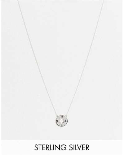 ASOS Sterling Necklace With Compass Pendant - Metallic