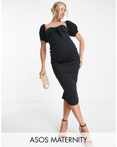ASOS Asos Design Maternity Off Shoulder Tie Front Midi Dress - Black