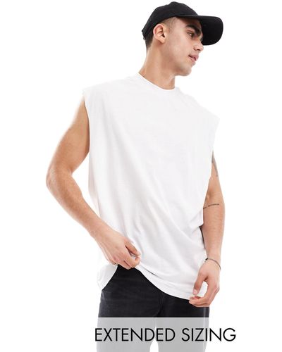 ASOS Camiseta blanca sin mangas extragrande con sisas caídas - Blanco